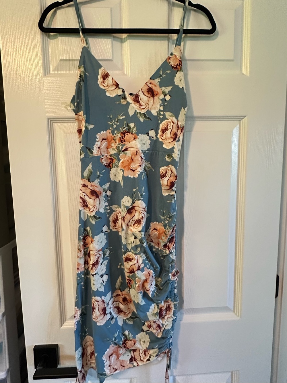 Fashion Nova Dusty Blue Floral Midi Slip Dress